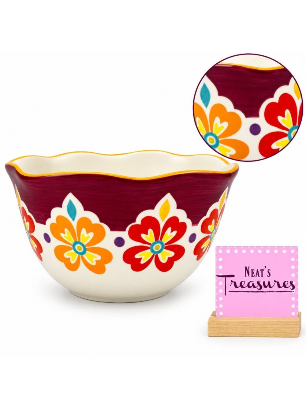 The Pioneer Woman FLEA MARKET Red Yellow Floral Scalloped Stoneware Serving Bowl